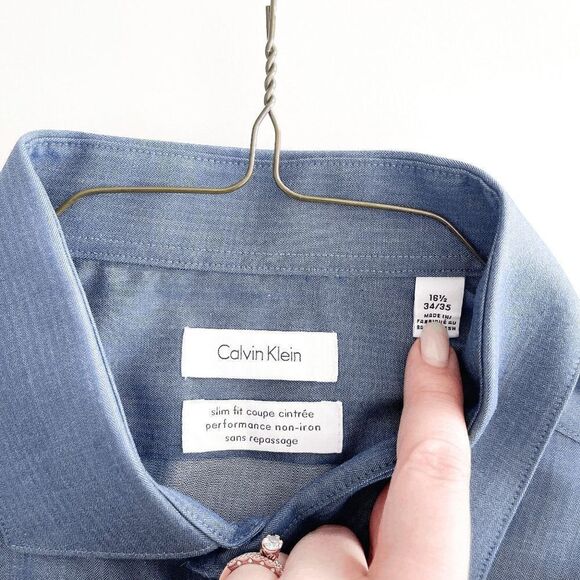 Calvin Klein Mens Performance Shirt Slim Fit Non Iron Long Sleeve Blue 16-1/2 - Picture 3 of 6